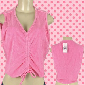 Juicy By Juicy Couture XL Pink V-Neck Ruched Tie Front Terry Cloth Crop Tank Top